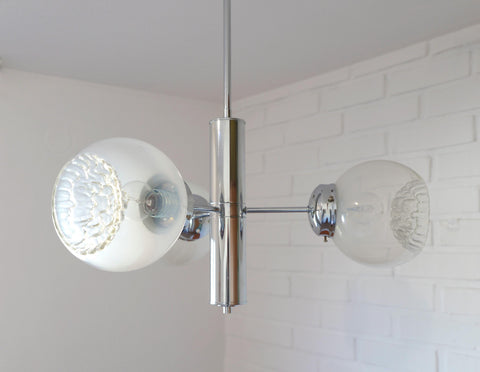 Vintage Murano Glass Pendant Lamp / Minimalist Mazzega Sputnik Chandelier / Mid Century Modern Lighting