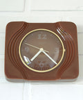 Vintage Brown Ceramic Wall Clock: Mid Century Retro Decor