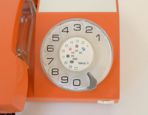 Vintage Orange Phone / Working Rotary Retro Telephone / Iskra Yugoslavia 1970's / Mid Century Modern Office