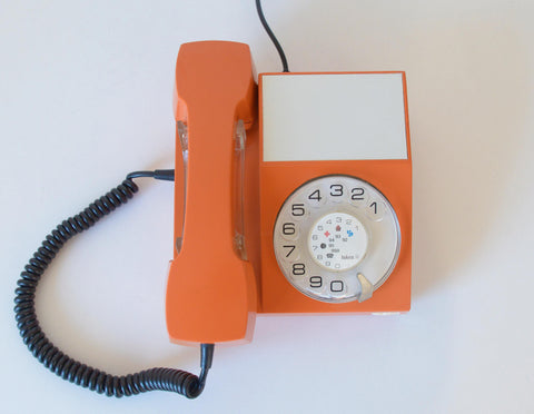 Vintage Orange Phone / Working Rotary Retro Telephone / Iskra Yugoslavia 1970's / Mid Century Modern Office