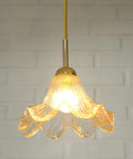 Vintage Gold Pendant Light / Murano Glass Hanging Lamp / Redesign Hand Blown Glass Lighting / Italy 1980's