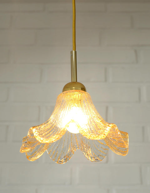 Vintage Gold Pendant Light / Murano Glass Hanging Lamp / Redesign Hand Blown Glass Lighting / Italy 1980's