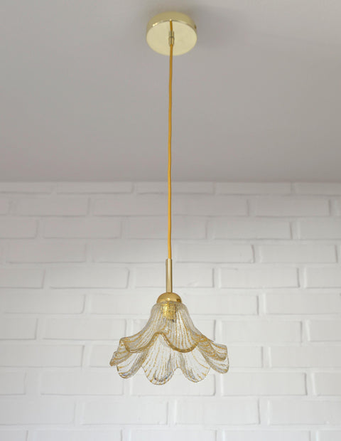 Vintage Gold Pendant Light / Murano Glass Hanging Lamp / Redesign Hand Blown Glass Lighting / Italy 1980's