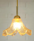 Vintage Gold Pendant Light / Murano Glass Hanging Lamp / Redesign Hand Blown Glass Lighting / Italy 1980's