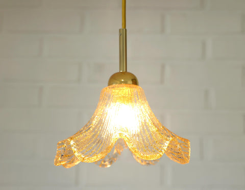 Vintage Gold Pendant Light / Murano Glass Hanging Lamp / Redesign Hand Blown Glass Lighting / Italy 1980's
