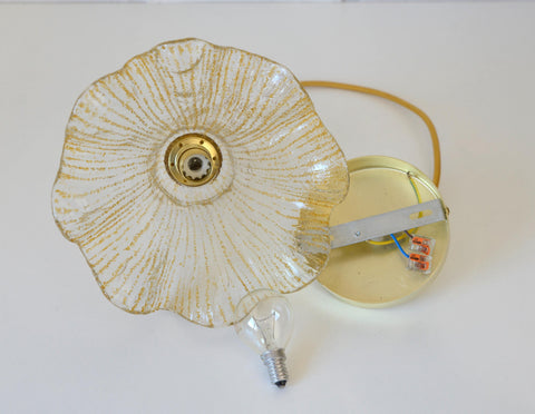 Vintage Gold Pendant Light / Murano Glass Hanging Lamp / Redesign Hand Blown Glass Lighting / Italy 1980's