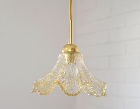 Vintage Gold Pendant Light / Murano Glass Hanging Lamp / Redesign Hand Blown Glass Lighting / Italy 1980's