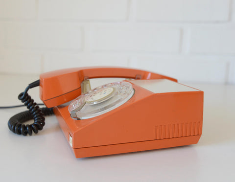 Vintage Orange Phone / Working Rotary Retro Telephone / Iskra Yugoslavia 1970's / Mid Century Modern Office