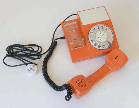 Vintage Orange Phone / Working Rotary Retro Telephone / Iskra Yugoslavia 1970's / Mid Century Modern Office