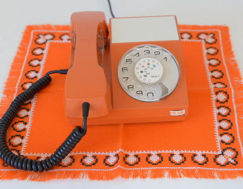 Vintage Orange Phone / Working Rotary Retro Telephone / Iskra Yugoslavia 1970's / Mid Century Modern Office
