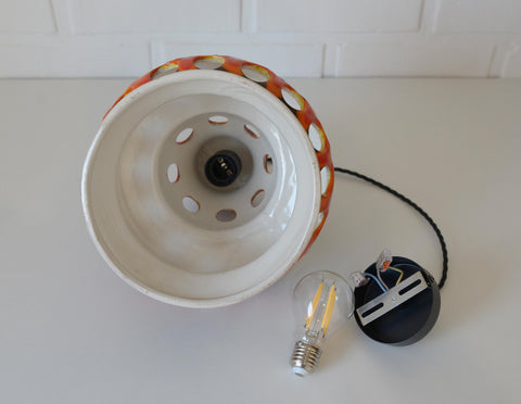 Vintage Ceramic Pendant Light: 1970s Rustic Handmade Chandelier