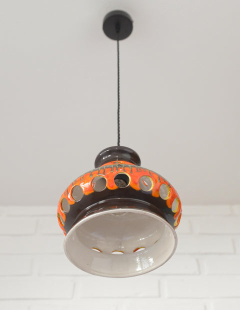 Vintage Ceramic Pendant Light: 1970s Rustic Handmade Chandelier