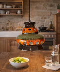 Vintage Ceramic Pendant Light: 1970s Rustic Handmade Chandelier
