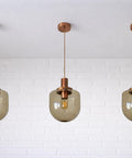 1/3 Vintage Hand Blown Smoked Glass Pendant Light / Retro Copper Bar Lamps / Mid Century Modern 1970's