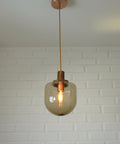 1/3 Vintage Hand Blown Smoked Glass Pendant Light / Retro Copper Bar Lamps / Mid Century Modern 1970's