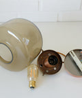 1/3 Vintage Hand Blown Smoked Glass Pendant Light / Retro Copper Bar Lamps / Mid Century Modern 1970's