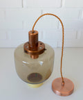 1/3 Vintage Hand Blown Smoked Glass Pendant Light / Retro Copper Bar Lamps / Mid Century Modern 1970's
