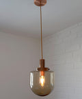 1/3 Vintage Hand Blown Smoked Glass Pendant Light / Retro Copper Bar Lamps / Mid Century Modern 1970's
