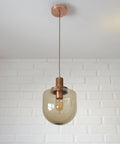 1/3 Vintage Hand Blown Smoked Glass Pendant Light / Retro Copper Bar Lamps / Mid Century Modern 1970's