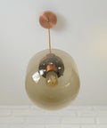 1/3 Vintage Hand Blown Smoked Glass Pendant Light / Retro Copper Bar Lamps / Mid Century Modern 1970's