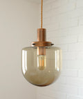 1/3 Vintage Hand Blown Smoked Glass Pendant Light / Retro Copper Bar Lamps / Mid Century Modern 1970's