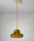Hand Blown Amber Glass Pendant Light: MCM Retro Bar Golden Hanging Lamp