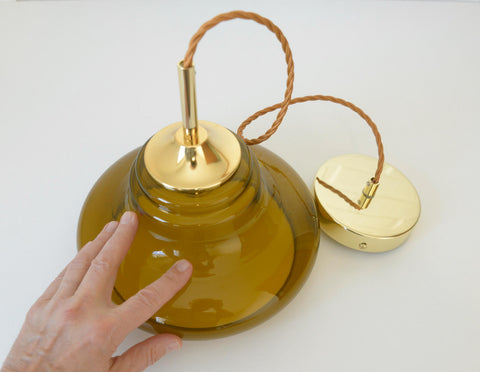 Hand Blown Amber Glass Pendant Light: MCM Retro Bar Golden Hanging Lamp