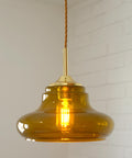 Hand Blown Amber Glass Pendant Light: MCM Retro Bar Golden Hanging Lamp