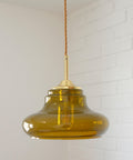 Hand Blown Amber Glass Pendant Light: MCM Retro Bar Golden Hanging Lamp