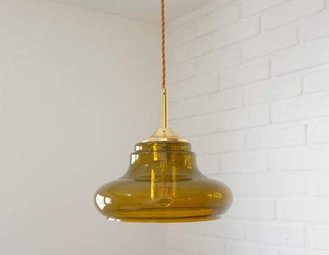 Hand Blown Amber Glass Pendant Light: MCM Retro Bar Golden Hanging Lamp