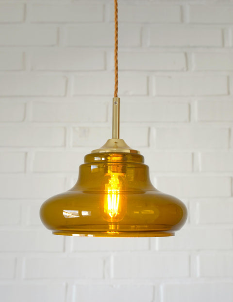 Hand Blown Amber Glass Pendant Light: MCM Retro Bar Golden Hanging Lamp