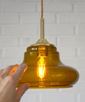 Hand Blown Amber Glass Pendant Light: MCM Retro Bar Golden Hanging Lamp