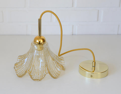 Vintage Gold Pendant Light / Murano Glass Hanging Lamp / Redesign Hand Blown Glass Lighting / Italy 1980's