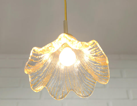 Vintage Gold Pendant Light / Murano Glass Hanging Lamp / Redesign Hand Blown Glass Lighting / Italy 1980's