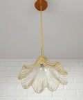 Vintage Gold Pendant Light / Murano Glass Hanging Lamp / Redesign Hand Blown Glass Lighting / Italy 1980's