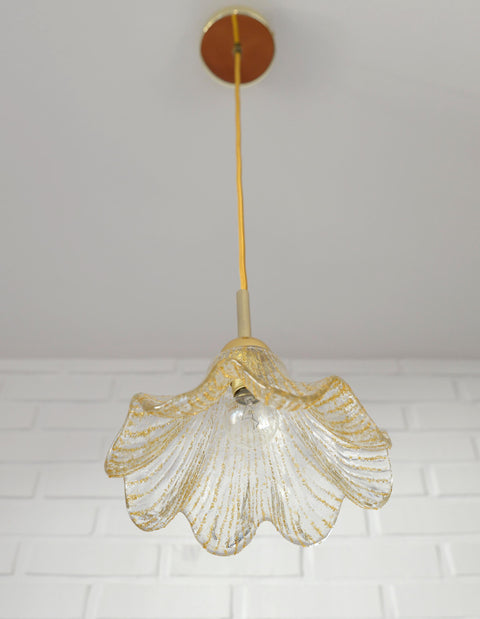 Vintage Gold Pendant Light / Murano Glass Hanging Lamp / Redesign Hand Blown Glass Lighting / Italy 1980's