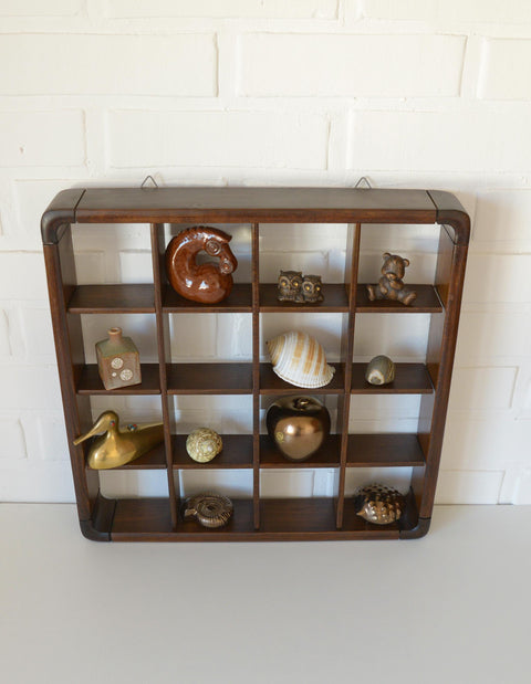 Vintage Wooden Wall Knick Knack Shelf / Mid Century Modern Collectable Curio Display / Shadow Box / Gianfranco Frattini for Cassina