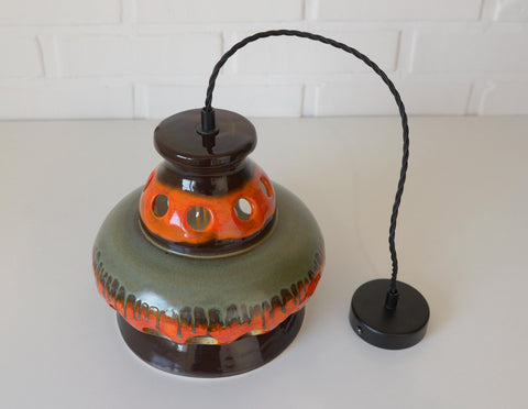 Vintage Ceramic Pendant Light: 1970s Rustic Handmade Chandelier