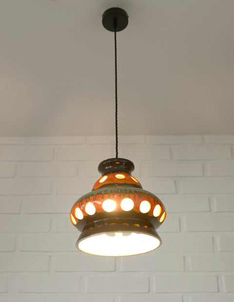 Vintage Ceramic Pendant Light: 1970s Rustic Handmade Chandelier