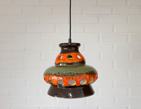 Vintage Ceramic Pendant Light: 1970s Rustic Handmade Chandelier