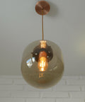 1/3 Vintage Hand Blown Smoked Glass Pendant Light / Retro Copper Bar Lamps / Mid Century Modern 1970's