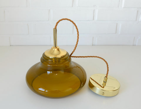 Hand Blown Amber Glass Pendant Light: MCM Retro Bar Golden Hanging Lamp