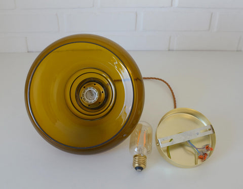 Hand Blown Amber Glass Pendant Light: MCM Retro Bar Golden Hanging Lamp