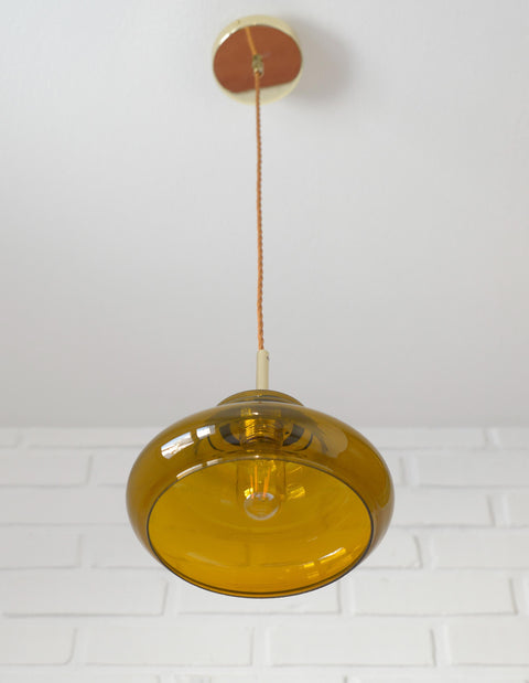 Hand Blown Amber Glass Pendant Light: MCM Retro Bar Golden Hanging Lamp