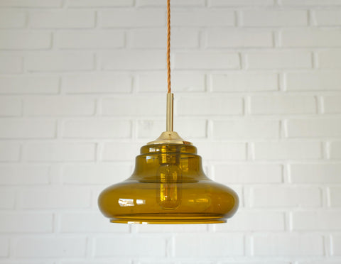 Hand Blown Amber Glass Pendant Light: MCM Retro Bar Golden Hanging Lamp