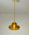 Hand Blown Amber Glass Pendant Light: MCM Retro Bar Golden Hanging Lamp