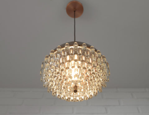 1/4 Vintage Glass Pendant Light / Brutalist Copper Bar Lamps / Mid Century Modern 1970's