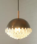 1/4 Vintage Glass Pendant Light / Brutalist Copper Bar Lamps / Mid Century Modern 1970's