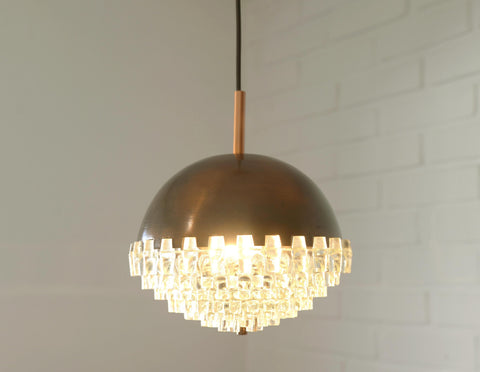 1/4 Vintage Glass Pendant Light / Brutalist Copper Bar Lamps / Mid Century Modern 1970's