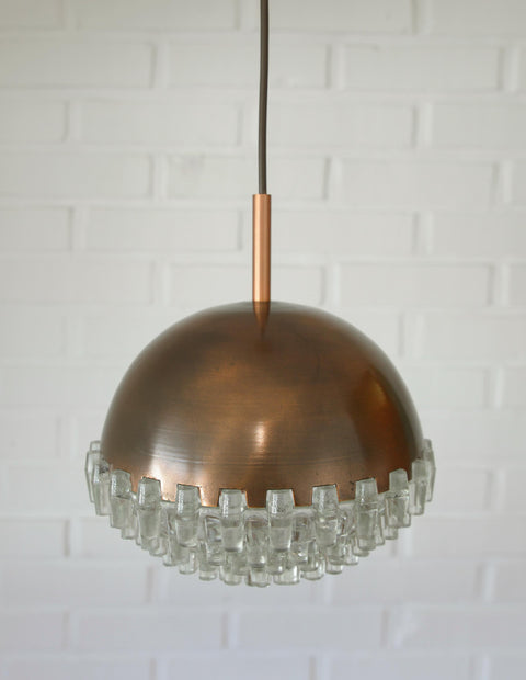 1/4 Vintage Glass Pendant Light / Brutalist Copper Bar Lamps / Mid Century Modern 1970's